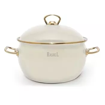 Кастрюля эмалированная сталь, 5 л, с крышкой, крышка сталь, ручки золотые, RasheL, R1622, кремовая, индукция