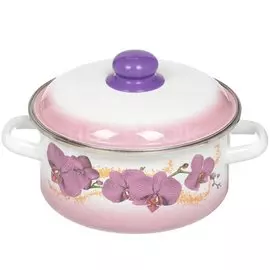 Кастрюля сталь, эмалированное покрытие, 3 л, с крышкой, СтальЭмаль, Орхидея белоснежная, 5RB201M