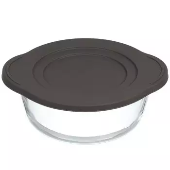 Кастрюля для запекания стекло, 7.6 см, 1.45 л, круглая, с крышкой, серая, Borcam, 59123GREY