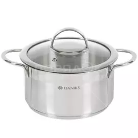 Кастрюля нержавеющая сталь, 2.5 л, с крышкой, крышка стекло, Daniks, Бонн, GS-01319-18CA, индукция