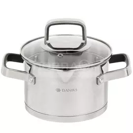 Кастрюля нержавеющая сталь, 2 л, с крышкой, Daniks, Манхэттен, M-461-16, индукция