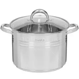 Кастрюля нержавеющая сталь, 16 л, с крышкой, крышка стекло, Daniks, Общепит, SD-6BP-16, индукция