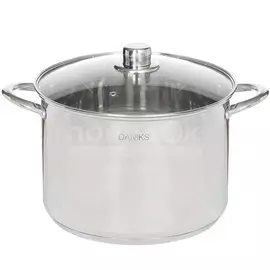 Кастрюля нержавеющая сталь, 13 л, с крышкой, крышка стекло, Daniks, ОБТ, SD-6HP-13, индукция