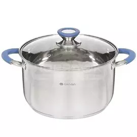 Кастрюля нержавеющая сталь, 6.5 л, с крышкой, крышка стекло, Daniks, Сиена, SD-A93-24, индукция