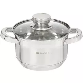 Кастрюля нержавеющая сталь, 1.9 л, с крышкой, крышка стекло, Daniks, Стандарт-PR, SD-16-2, индукция