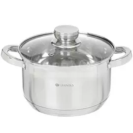 Кастрюля нержавеющая сталь, 3.9 л, с крышкой, крышка стекло, Daniks, Стандарт-PR, SD-20-2, индукция