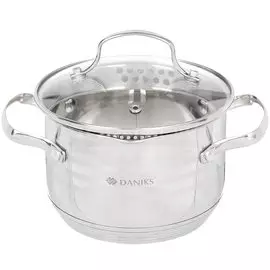 Кастрюля нержавеющая сталь, 2 л, с крышкой, крышка стекло, Daniks, Токио, SD-A87-16, индукция