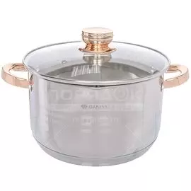 Кастрюля нержавеющая сталь, 6.5 л, с крышкой, Daniks, Вена, SD-Т87-24, индукция