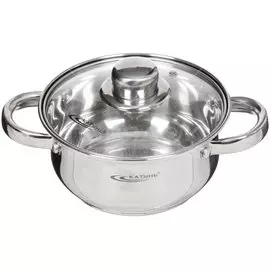 Кастрюля нержавеющая сталь, 1.6 л, с крышкой, крышка стекло, Катунь, Гретта, КТ04-D-16, индукция