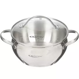 Кастрюля нержавеющая сталь, 2.2 л, с крышкой, крышка стекло, Катунь, Медея, КТ-АР-011-22, индукция