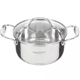 Кастрюля нержавеющая сталь, 1.6 л, с крышкой, крышка стекло, Катунь, Ника, KT02-D-16, индукция