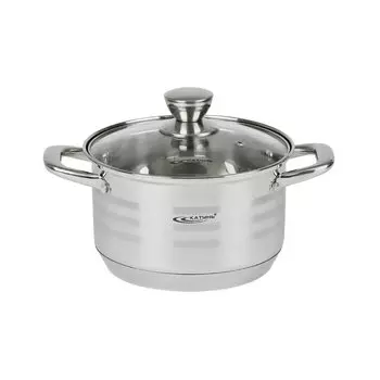 Кастрюля нержавеющая сталь, 1.8 л, с крышкой, крышка стекло, Катунь, Элис, КТ16-D-16, серебристая, индукция