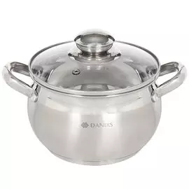 Кастрюля нержавеющая сталь, 1.9 л, с крышкой, крышка стекло, Daniks, Классика, SD-16, индукция