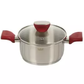 Кастрюля нержавеющая сталь, 2.1 л, с крышкой, крышка стекло, Taller, TR-7286, серебристая, индукция