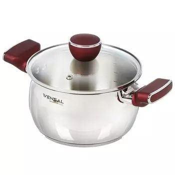 Кастрюля нержавеющая сталь, 2.4 л, с крышкой, крышка стекло, круглая, Vensal, Joli, VS1544, индукция
