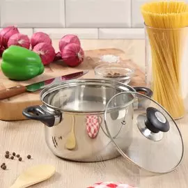 Кастрюля нержавеющая сталь, 2.6 л, с крышкой, крышка стекло, DNN4, GS-01110-18CA-1, индукция