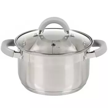 Кастрюля нержавеющая сталь, 2.9 л, с крышкой, крышка стекло, силиконовые ручки, круглая, Mallony, Felicit, 009387, индукция