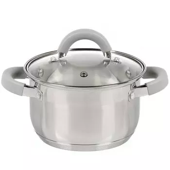 Кастрюля нержавеющая сталь, 2 л, с крышкой, крышка стекло, силиконовые ручки, круглая, Mallony, Felicit, 009386, индукция