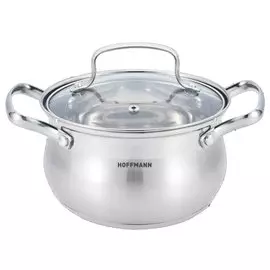 Кастрюля нержавеющая сталь, 3.1 л, с крышкой, крышка стекло, Hoffmann, НМ 52118, индукция