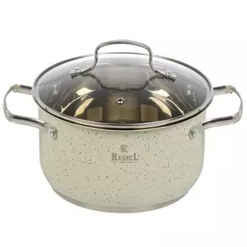 Кастрюля нержавеющая сталь, 3.6 л, с крышкой, крышка стекло, круглая, RasheL, R-306в, индукция