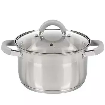 Кастрюля нержавеющая сталь, 3.9 л, с крышкой, крышка стекло, силиконовые ручки, круглая, Mallony, Felicit, 009388, индукция