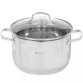 Кастрюля нержавеющая сталь, 4.75 л, с крышкой, крышка стекло, Daniks, Токио, SD-A87-22, индукция