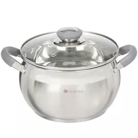Кастрюля нержавеющая сталь, 4 л, с крышкой, крышка стекло, Daniks, Модерн серый, SD-20N, индукция