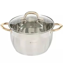 Кастрюля нержавеющая сталь, 5.9 л, с крышкой, Daniks, Мадрид Gold, SD-324G, индукция