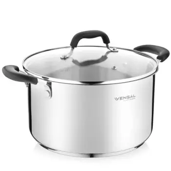 Кастрюля нержавеющая сталь, 6.3 л, с крышкой, крышка стекло, круглая, Vensal, Coquet, VS1507, индукция