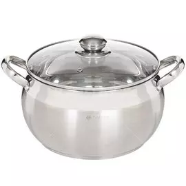 Кастрюля нержавеющая сталь, 6.5 л, с крышкой, крышка стекло, Daniks, Классика, SD-24, индукция