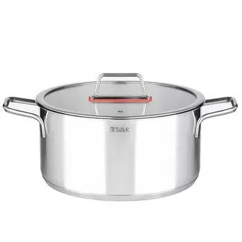 Кастрюля нержавеющая сталь, 6.8 л, с крышкой, крышка стекло, круглая, Taller, Тенденси, TR-17275, индукция