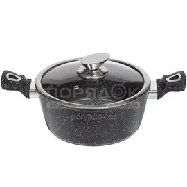 Кастрюля алюминий, антипригарное покрытие, 3.5 л, с крышкой, крышка стекло, Daniks, Олимп, CAS-2235-BLM