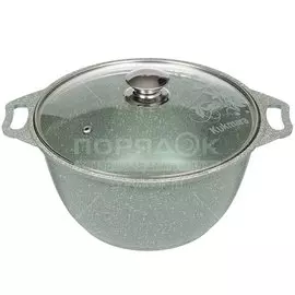 Кастрюля алюминий, антипригарное покрытие, 3 л, с крышкой, крышка стекло, Kukmara, Фисташковый Мрамор, кмф32а