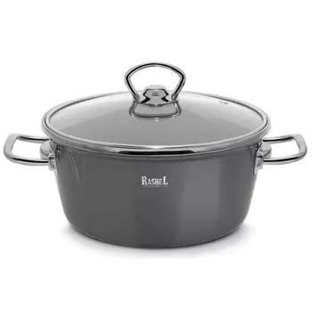 Кастрюля сталь, 2.6 л, с крышкой, крышка стекло, круглая, RasheL, Маруся, R8020, графит, индукция