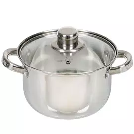Кастрюля нержавеющая сталь, 2.7 л, с крышкой, крышка стекло, DNN3, SD-A17-18