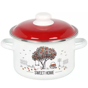 Кастрюля сталь, 3 л, с крышкой, крышка сталь, цилиндр, Appetite, Apple Tree, 6RD181M, индукция