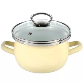 Кастрюля эмалированная сталь, 1.5 л, с крышкой, крышка стекло, Сантэкс, Беж, 1-2415111, бежевая, индукция