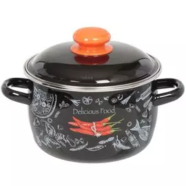 Кастрюля эмалированная сталь, 2 л, с крышкой, крышка сталь, Appetite, Chilli, 1МС161Р, черная, индукция