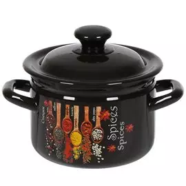 Кастрюля эмалированная сталь, 2 л, с крышкой, крышка сталь, с декором, Керченский металлургический завод, Карри, 41704-102/6-У4