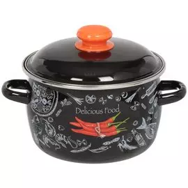 Кастрюля эмалированная сталь, 3 л, с крышкой, крышка сталь, Appetite, Chilli, 1МС181Р, черная, индукция