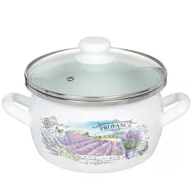 Кастрюля эмалированная сталь, 3 л, с крышкой, крышка стекло, Сантэкс, Лаванда, 1-2430112, индукция