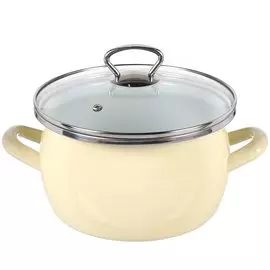 Кастрюля сталь, эмалированное покрытие, 3 л, с крышкой, Сантэкс, 1-2430111, бежевая, индукция