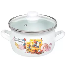 Кастрюля эмалированная сталь, 3 л, с крышкой, крышка стекло, Сантэкс, Десерт, 1-2430112, индукция