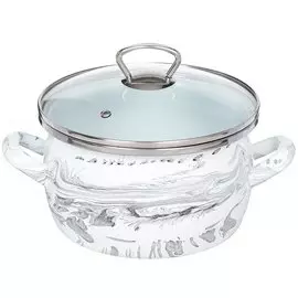 Кастрюля эмалированная сталь, 3 л, с крышкой, крышка стекло, Сантэкс, Шейк бело-черная, 1-2430111, индукция