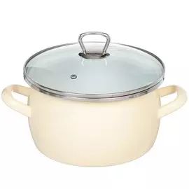 Кастрюля сталь, эмалированное покрытие, 4 л, с крышкой, крышка стекло, Сантэкс, Беж, 1-2440111, индукция
