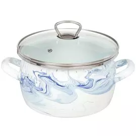 Кастрюля сталь, эмалированное покрытие, 4 л, с крышкой, крышка стекло, Сантэкс, Шейк бело-синий, 1-2440111, индукция