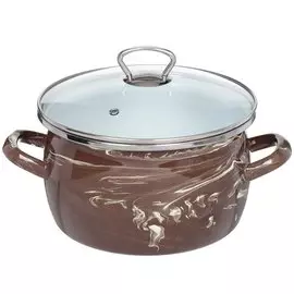 Кастрюля сталь, эмалированное покрытие, 4 л, с крышкой, крышка стекло, Сантэкс, Шейк коричнево-белый, 1-2440111, индукция