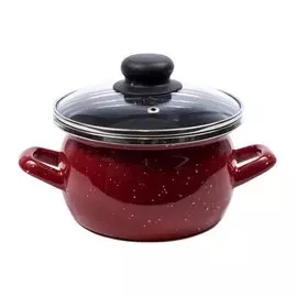 Кастрюля эмалированная сталь, 4 л, с крышкой, крышка стекло, сферическая, Сантэкс, Красный гранит, 1-2440112, индукция