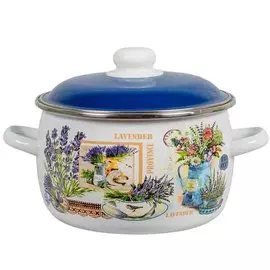 Кастрюля эмалированная сталь, 5.5 л, с крышкой, крышка сталь, сферический, СтальЭмаль, Горная лаванда, 6RC221M, индукция