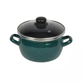Кастрюля эмалированная сталь, 5 л, с крышкой, крышка стекло, сферический, Сантэкс, Малахит, 1-2450112, индукция